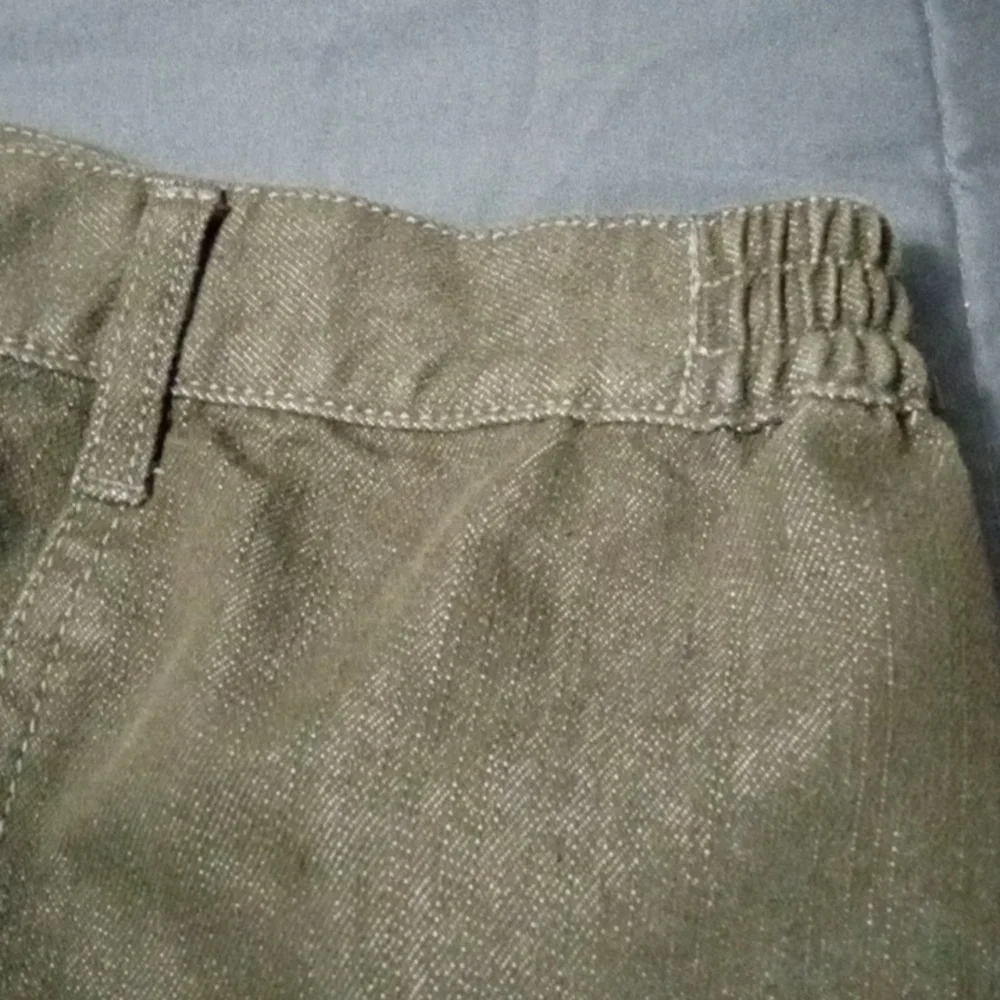 Roaman's Army Green Long Modest Denim Skirt Side Elastic on Waist No Slits 28 W - Picture 4 of 12